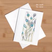 Klappkarte mit Umschlag Aquarell handgemalt minimalistisch Blumen Blüten blau Früchte A6 Format handmade günstig kaufen Bild 2