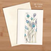 Klappkarte mit Umschlag Aquarell handgemalt minimalistisch Blumen Blüten blau Früchte A6 Format handmade günstig kaufen Bild 3
