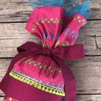 zauberhafte Schultüte Zuckertüte aus Stoff in Pink Beere Türkis mit Pferd und vielen Details wie Glitzer Federn Bild 4