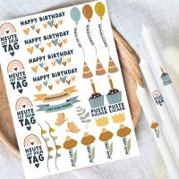 Geburtstag bunt - Kerzentattoos verschiedene Motive DIN A4 - Kerzen - Geburtstag -  Kindergeburtstag - Ballon - Kuchen Bild 1