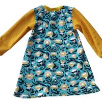 Mädchenkleid Langarmkleid Größe 98 - Blumentanz petrolgrün ockergelb Bild 2