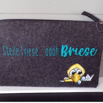 Filztasche beidseitig Motiv Maritim lustiger Spruch  Federmäppchen Tasche Kosmetik 