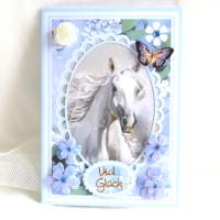 Glückwunschkarte "Viel Glück" (Nr. 1) hellblau-weiß, Motiv weißes Pferd Bild 1