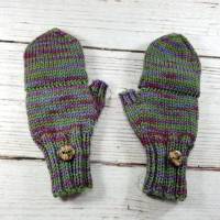 Handschuhe mit Kappe für Kleinkinder, Grün Lila handgefärbt Bio Bild 3