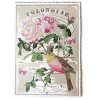 Nostalgie Postkarte Vogel mit Krone auf Rose Glitterpostkarte Glückwunschkarte Bild 1