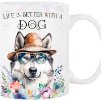 Hunde-Tasse LIFE IS BETTER WITH A DOG mit Alaskan Malamute Bild 1