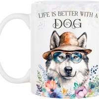 Hunde-Tasse LIFE IS BETTER WITH A DOG mit Alaskan Malamute Bild 2