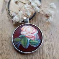 Rose Anhänger Cabochon silberfarbe o bronzefarbene Fassung 25mm Blumen Kette Bild 4