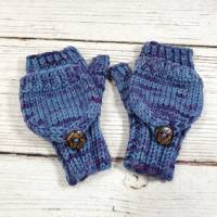 Handschuhe mit Kappe für Kleinkinder, blau lila handgefärbt Bild 1