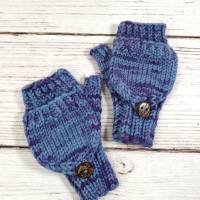 Handschuhe mit Kappe für Kleinkinder, blau lila handgefärbt Bild 2