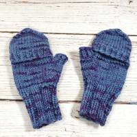 Handschuhe mit Kappe für Kleinkinder, blau lila handgefärbt Bild 4