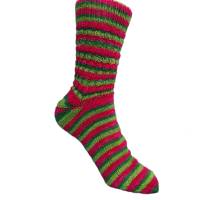 Socken aus handgefärbter Wolle, Größe 40/42, Ringelsocken, Erdbeeren, Grün, Rot Bild 1