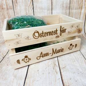 Osternest mit Wunschgravur, personalisierte Holzkiste als Geschenk für Kinder, Ostern 2022 Bild 5