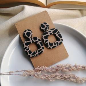 Eckige Ohrringe Schildpatt | beige schwarz mit Animal Print | quadratische Leoparden Ohrringe aus Polymer Clay Bild 5