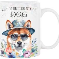 Hunde-Tasse LIFE IS BETTER WITH A DOG mit Shiba Inu Bild 1