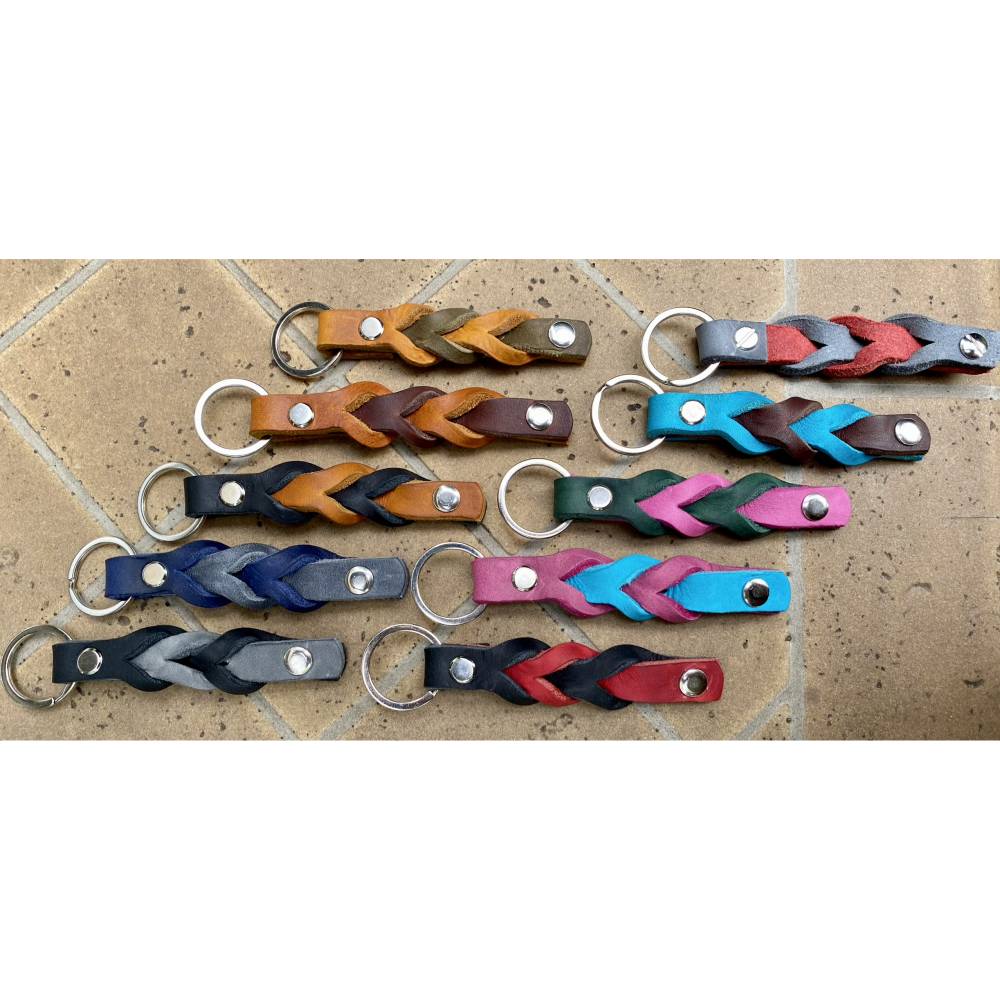 Schlüsselanhänger geflochten aus Fettleder, 2farbig, Leder