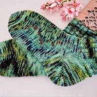Damen Socken Kurzsocken handgestrickt grün bunt meliert   Größe 38/39 Bild 1