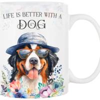 Hunde-Tasse LIFE IS BETTER WITH A DOG mit Berner Sennenhund Bild 1