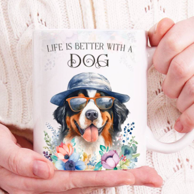 Hunde-Tasse LIFE IS BETTER WITH A DOG mit Berner Sennenhund
