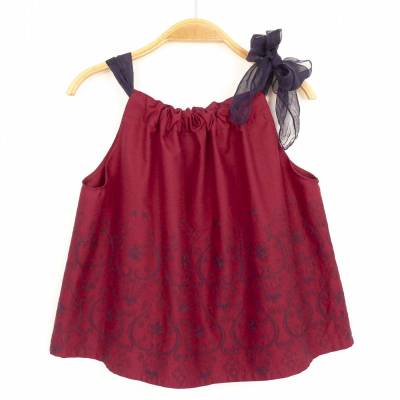  Bluse Sommertop, 98 104, weinrot mit Stickerei, Upcycling