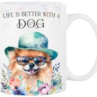 Hunde-Tasse LIFE IS BETTER WITH A DOG mit Zwergspitz Bild 1