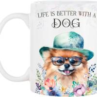Hunde-Tasse LIFE IS BETTER WITH A DOG mit Zwergspitz Bild 2