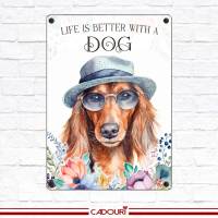 Hundeschild LIFE IS BETTER WITH A DOG mit Langhaardackel Bild 2