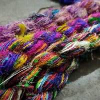 100 g Stranlg recyceltes Sari Silk Garn, handgesponnen, multicolor, Unikate, 100 m Bild 2