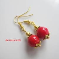 Perlen Ohrhänger Koralle synthetisch Perlen rot goldfarben Perlenohrhänger Ohrringe Bild 2