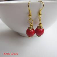 Perlen Ohrhänger Koralle synthetisch Perlen rot goldfarben Perlenohrhänger Ohrringe Bild 7