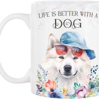 Hunde-Tasse LIFE IS BETTER WITH A DOG mit Samojede Bild 2