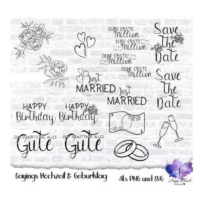 Hochzeits- und Geburtstagsset, Nr. 10 Sayings und Schrift hohe Qualität (300 DPI), SVG,PNG, TTF
