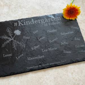 Schieferplatte 30x20 cm, Personalisiertes Abschiedsgeschenk für die Erzieher/innen mit dem Namen und Motto der Kinder Bild 3