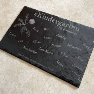 Schieferplatte 30x20 cm, Personalisiertes Abschiedsgeschenk für die Erzieher/innen mit dem Namen und Motto der Kinder Bild 4