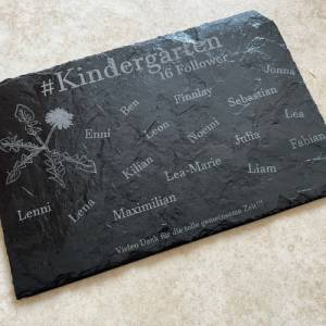 Schieferplatte 30x20 cm, Personalisiertes Abschiedsgeschenk für die Erzieher/innen mit dem Namen und Motto der Kinder Bild 5