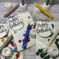 Geburtstag To Go, Kerze mit Gugelhupf als Kerzenständer & Konfetti oder Kleeblätter, Happy Birthday Geldgeschenk Raysin Bild 2