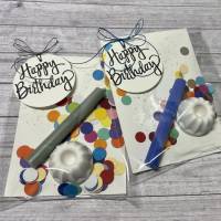 Geburtstag To Go, Kerze mit Gugelhupf als Kerzenständer & Konfetti oder Kleeblätter, Happy Birthday Geldgeschenk Raysin Bild 3