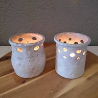 Windlicht / Duftlampe 10,5 cm weiß grau shabby Keramik Look Bild 2