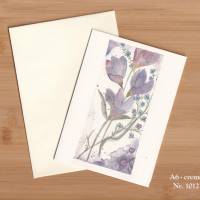Klappkarte mit Umschlag Aquarell handgemalt minimalistisch Blumen Blüten lila blau A6 Format handmade günstig kaufen Bild 3