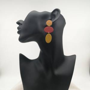 Lange Ohrringe senfgelb orange rot | ungleiche Statementohrringe | Polymer Clay Schmuck ausgefallen Bild 8
