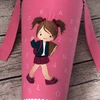 wunderschöne Schultüte Zuckertüte aus Stoff in Beere & Rosa mit Schulkind Mädchen und ABC & 123 Bild 4