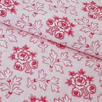 Bauernstoff - unbenutzt - Wäschestoff Bettwäschestoff mit Rosen Blättern Punkten, rosa rot weiß, Vintage Landhaus Bild 2