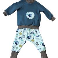 Baby Kombination  Set - Pumphose & Pullover - Größe 74/80 Spieltiere weiß petrol Bild 1