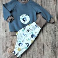 Baby Kombination  Set - Pumphose & Pullover - Größe 74/80 Spieltiere weiß petrol Bild 5