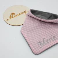 Halstuch für Kinder rosa kariert Fleece grau mit Namen personalisiert / Kinderhalstuch / Babyhalstuch Bild 1