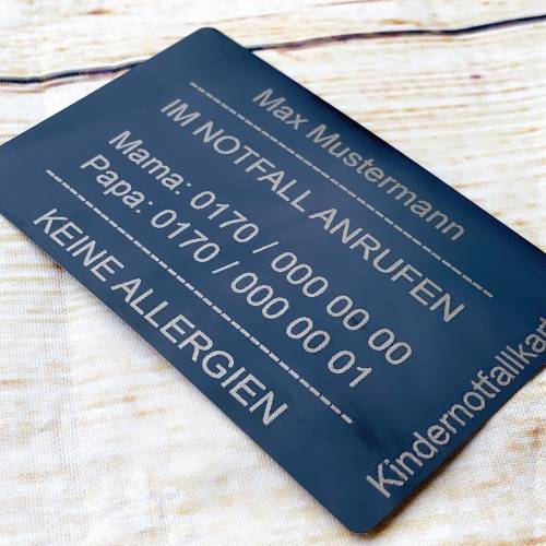 Kindernotfallkarte, Notfallkarte, Schule, Kindergarten, persönlich, Gravur, Kind, Kontaktdaten