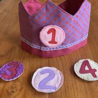 Weiche Geburtstagskrone für Mädchen mit auswechselbaren Zahlen, mit Klett verstellbare Weite Baumwolle Bild 1
