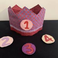 Weiche Geburtstagskrone für Mädchen mit auswechselbaren Zahlen, mit Klett verstellbare Weite Baumwolle Bild 3