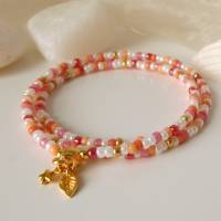 Wickelarmband Sommer, Miyuki und Toho Rocailles, orange weiß rot rosa, kleine Geschenke für Frauen Freundin Bild 1