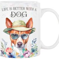 Hunde-Tasse LIFE IS BETTER WITH A DOG mit Basenji Bild 1